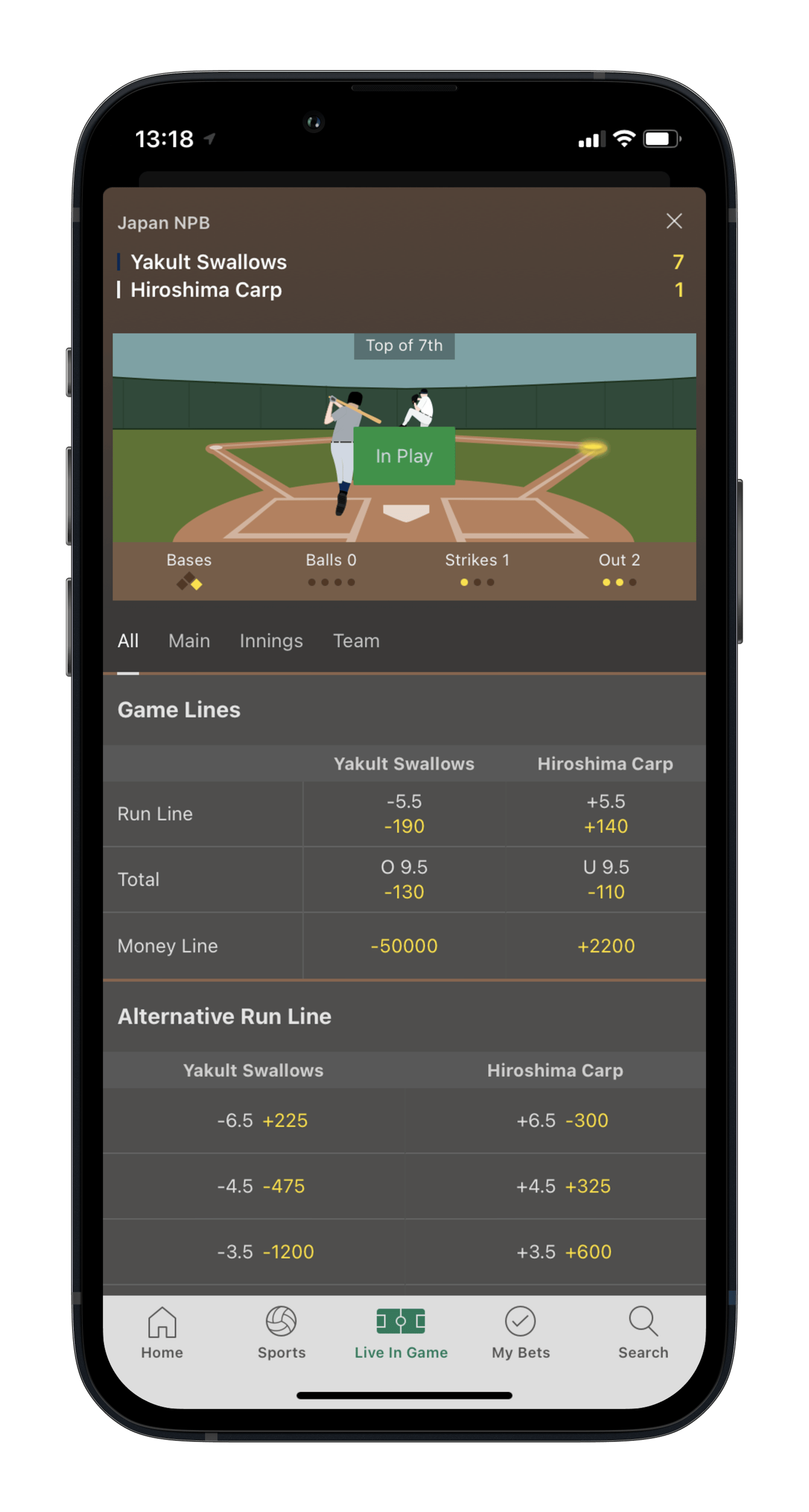 Bet365 Sportsbook App In-Play Betting
