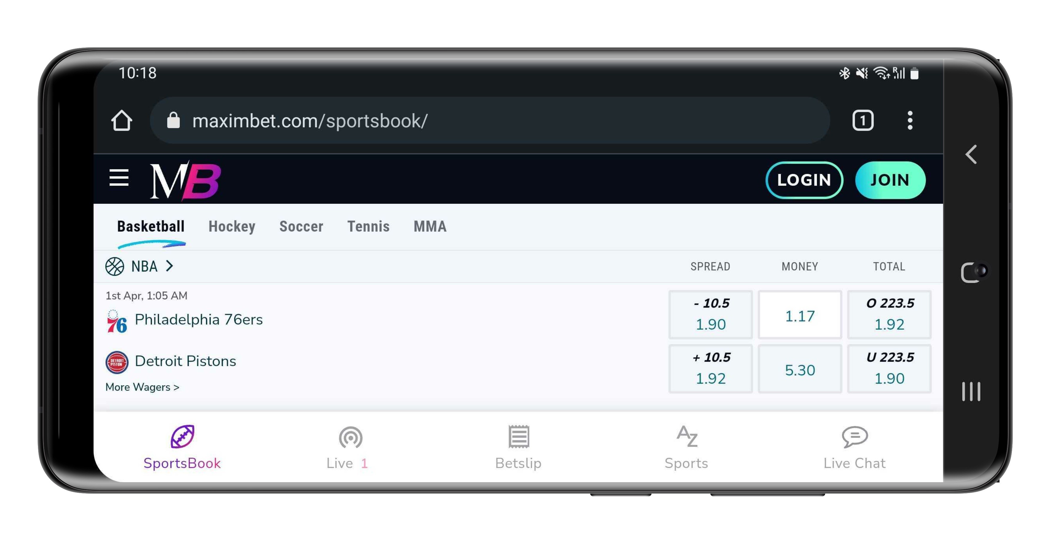 Maximbet horizontal sportsbook mockup