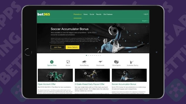 Screenshot of bet365 promotions page on an ipad mini