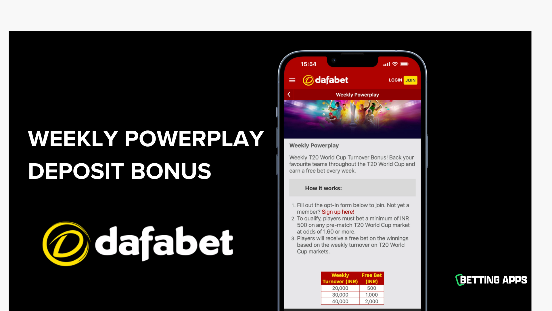 Claim up to ₹2,000 each week with Dafabet's Weekly Powerplay Bonus