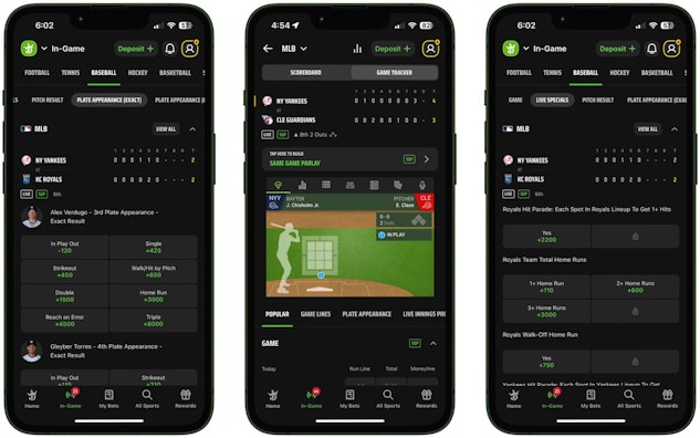 Draft Kings betting app baseball mockup