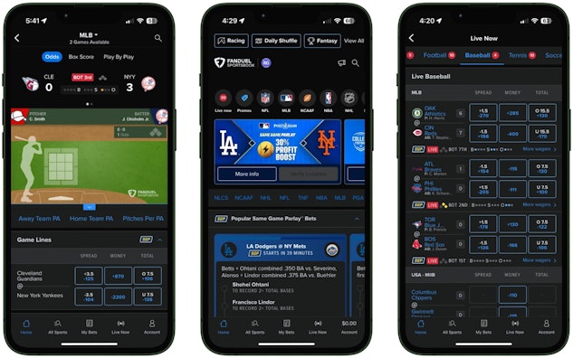 Fan Duel betting app baseball mockup