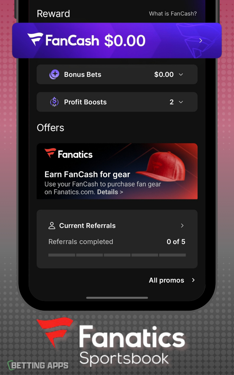 Fanatics FanCash balance display
