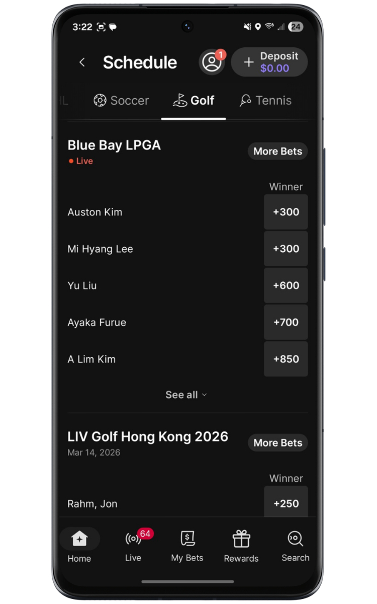 Fanatics Sportsbook Golf Leagues