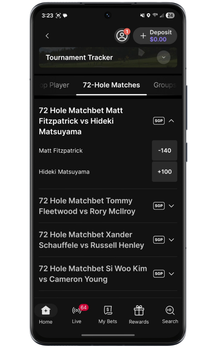 Fanatics Sportsbook Golf Props