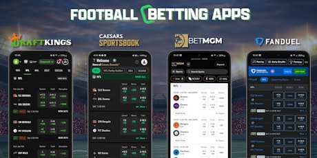 Mobile Screens of Top Football Betting Apps, DraftKings, Caesars Sportsbook, BetMGM, and FanDuel