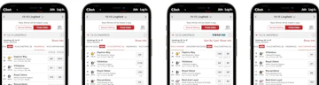 Four top halves of iphones showing different fixed odds markets available for horse racing in the Spreadex app