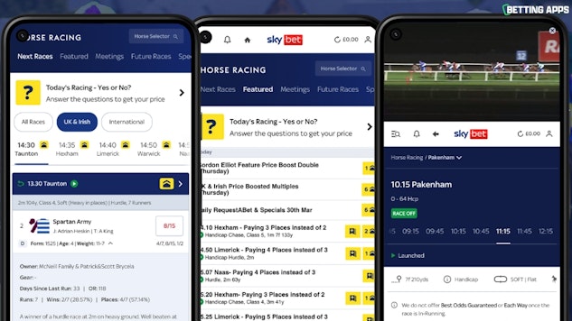 Iphones showing all the features of the Sky Bet horse racing section