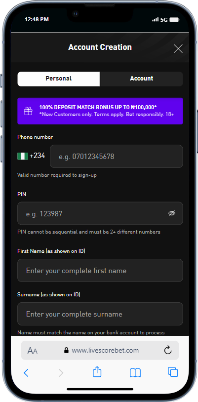 Live Score Bet Registration