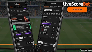 Main pages of the Livescore bet app as shown on two pixel phones