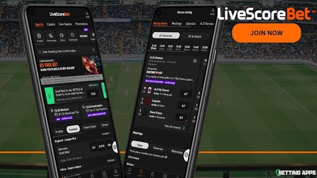 Main pages of the Livescore bet app as shown on two pixel phones