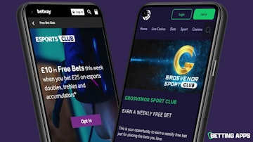 Picture of two pixel phones showing Betways free bet club and the Grosvenor Sport Club