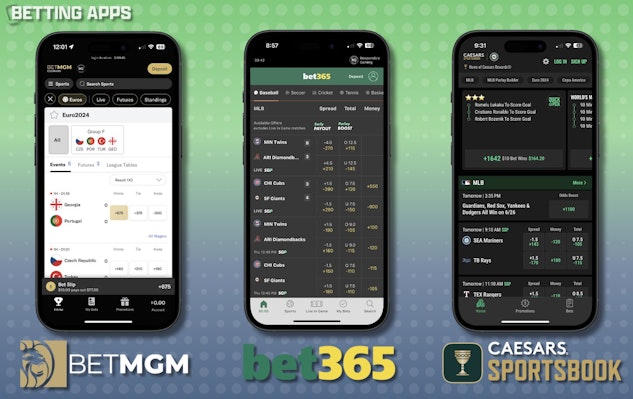 Bet365 BetMGM and Caesars sportsbook betting app mockups