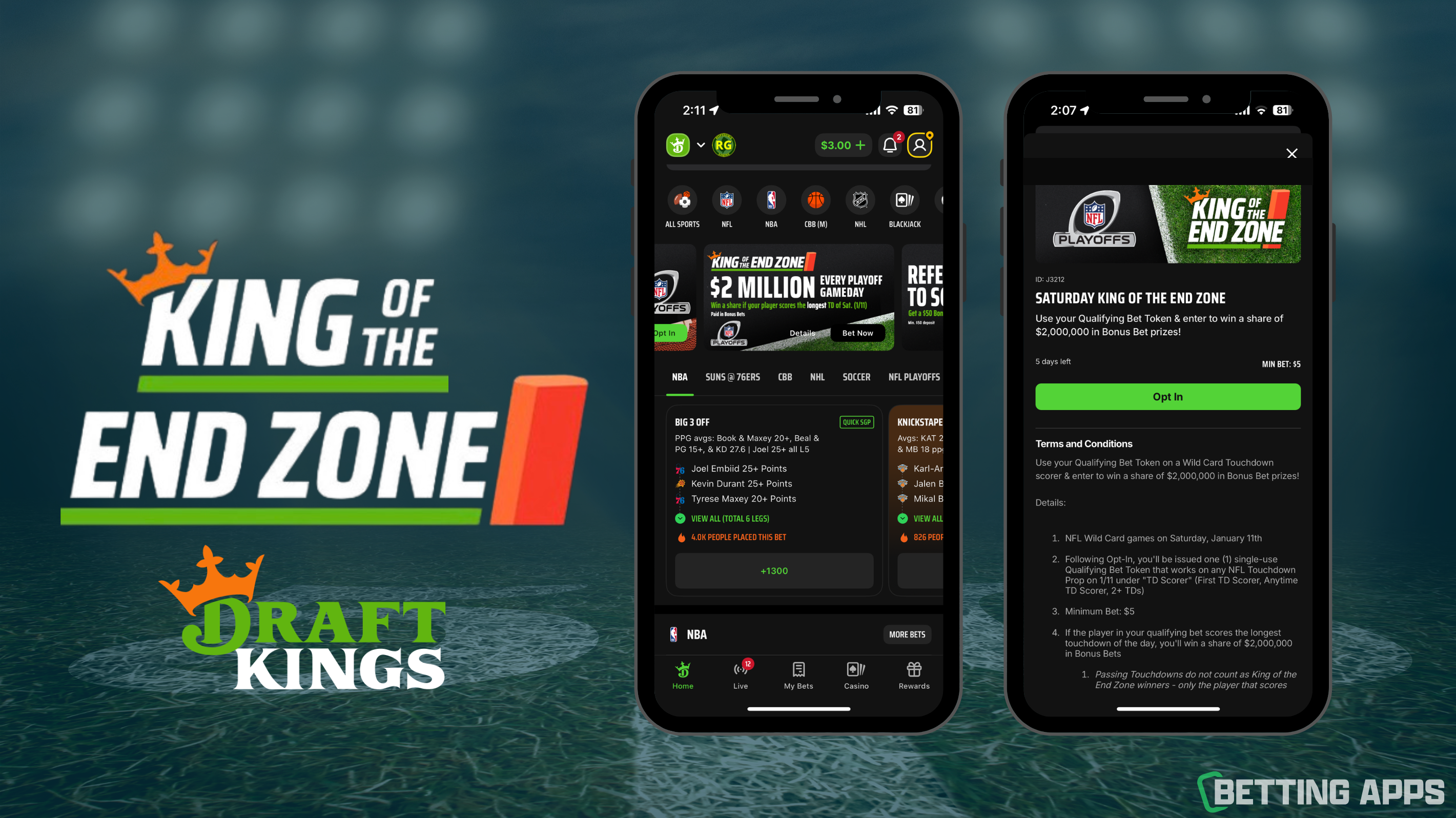 Draft Kings King of the End Zone promo mockup header