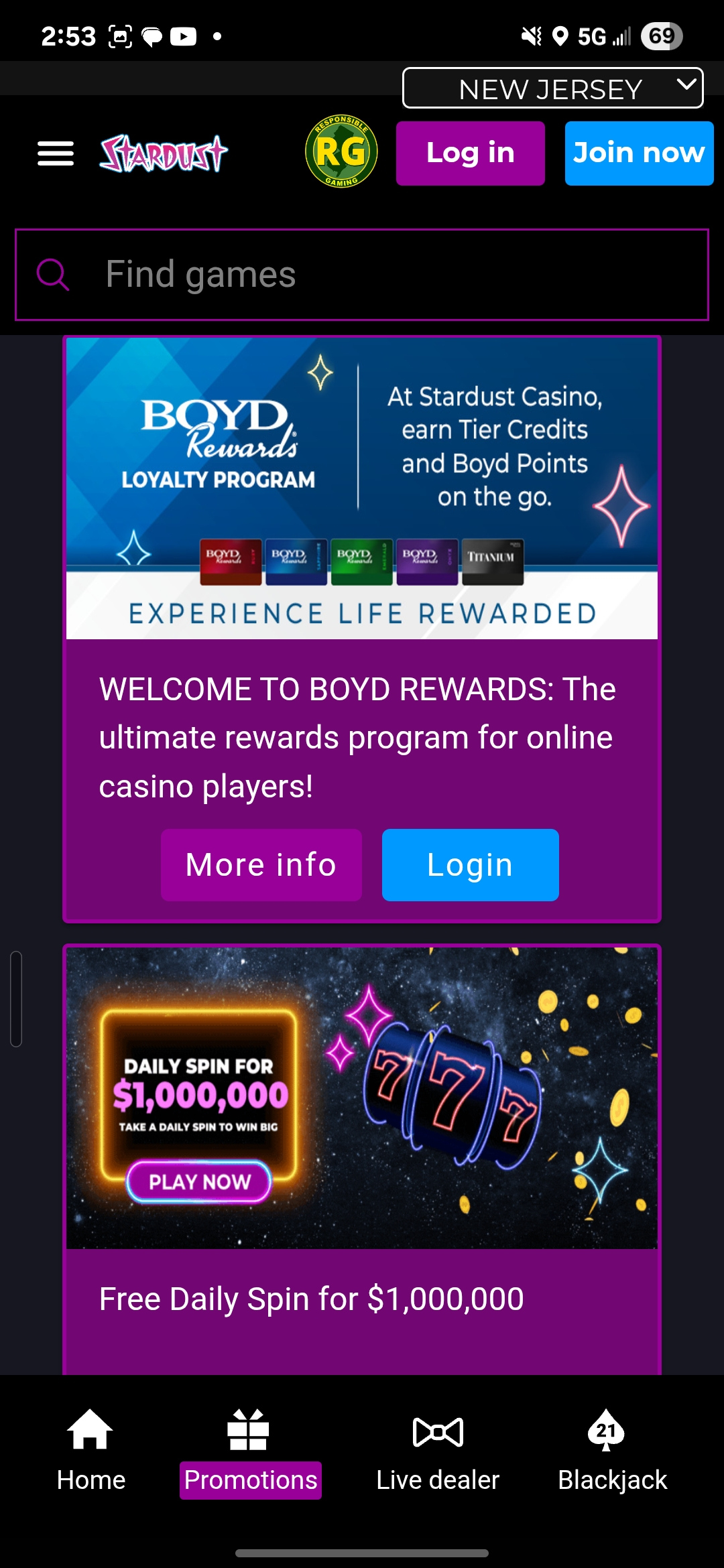 Stardust Casino App Promos Tab