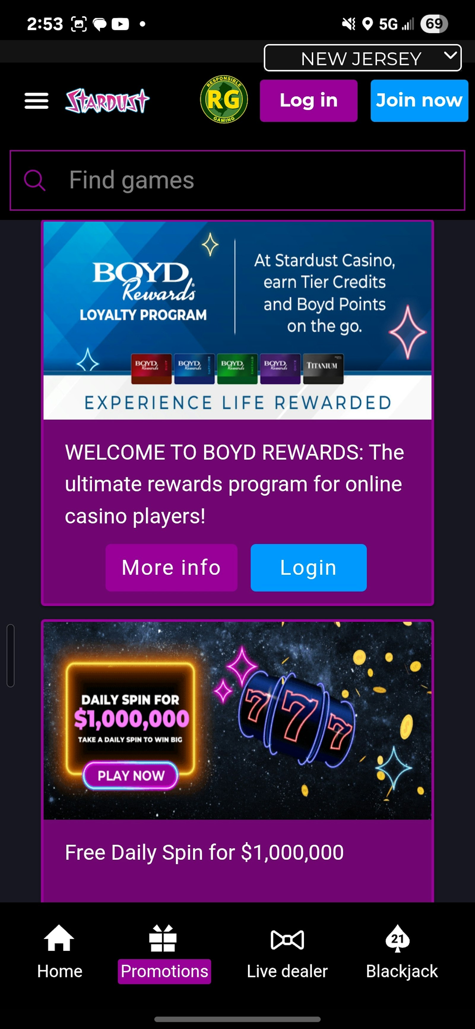 Stardust Casino App Promos Tab