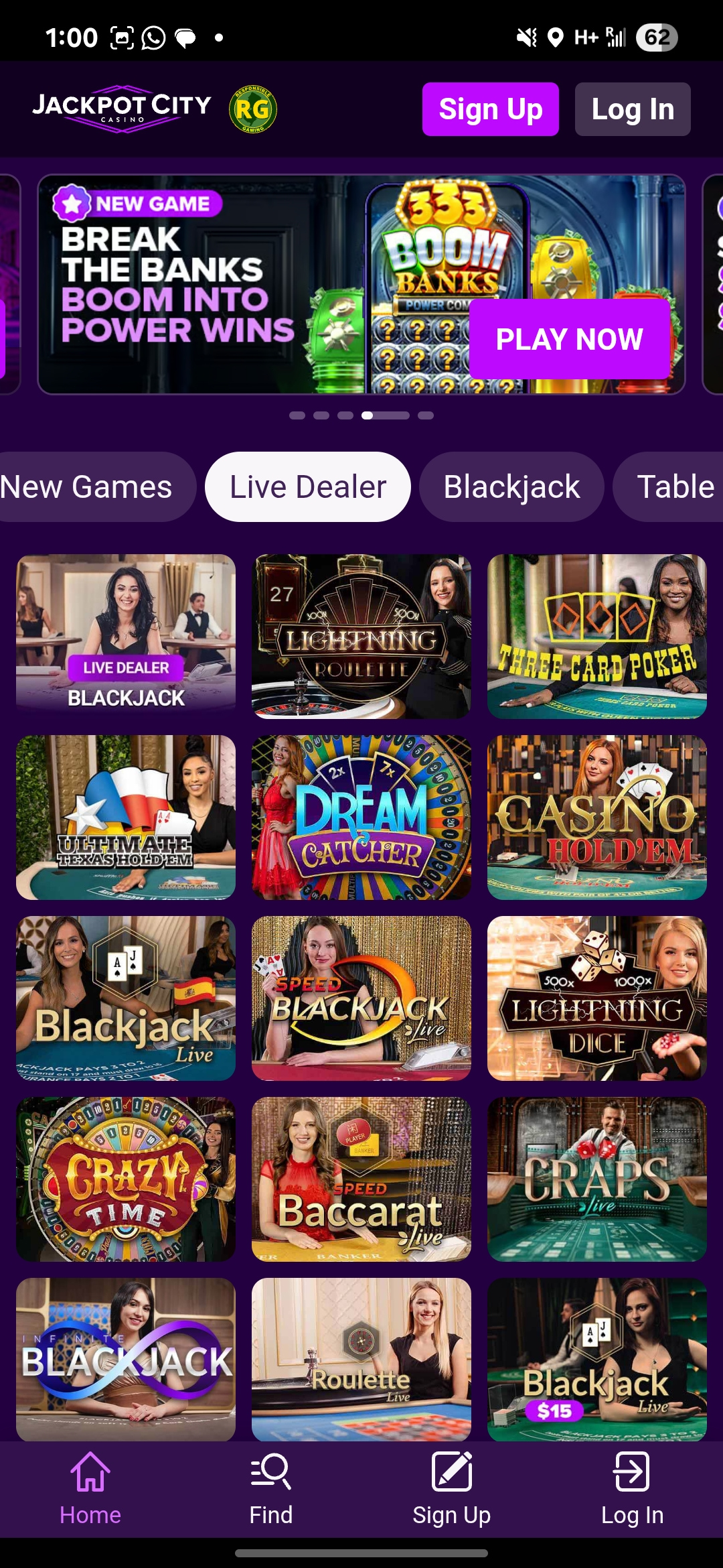 Jackpot City Casino Live Dealer