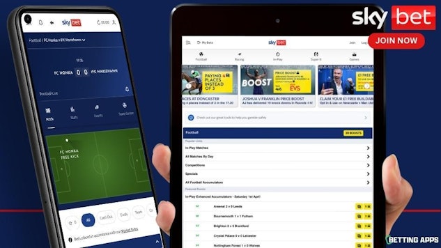 Sky Bet home page and in play on an ipad and pixel 5 phone