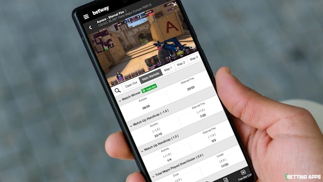Someone using a pixel 5 phone to live stream a CSGO match on the Betway app