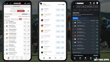 Three pixel phones comparing the odds from Spreadex Bet UK and Rhino Bet on a horse race