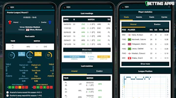 Three pixel phones showing the EPL stats available on the Grosvenor Sports app