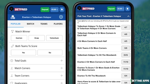 Two Phones showing the Betfred Pick Your Punt feature
