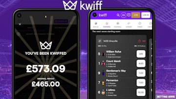 Two i Phones with one showing what happens when you get Kwiffed and one showing the Kwiff home screen