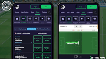 Two phones showing asian handicap markets and the in play graphics on a football match in the Grosvenor Sports app