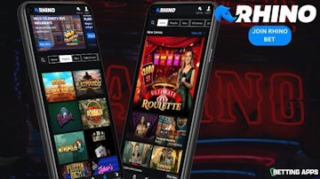 Two pixel phones showing the Casino Section on the Rhino Bet app