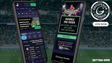 Two pixel phones showing the Grosvenor Sport homepage and the welcome offer