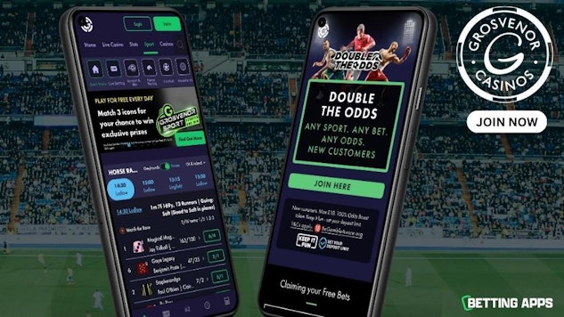 Two pixel phones showing the Grosvenor Sport homepage and the welcome offer