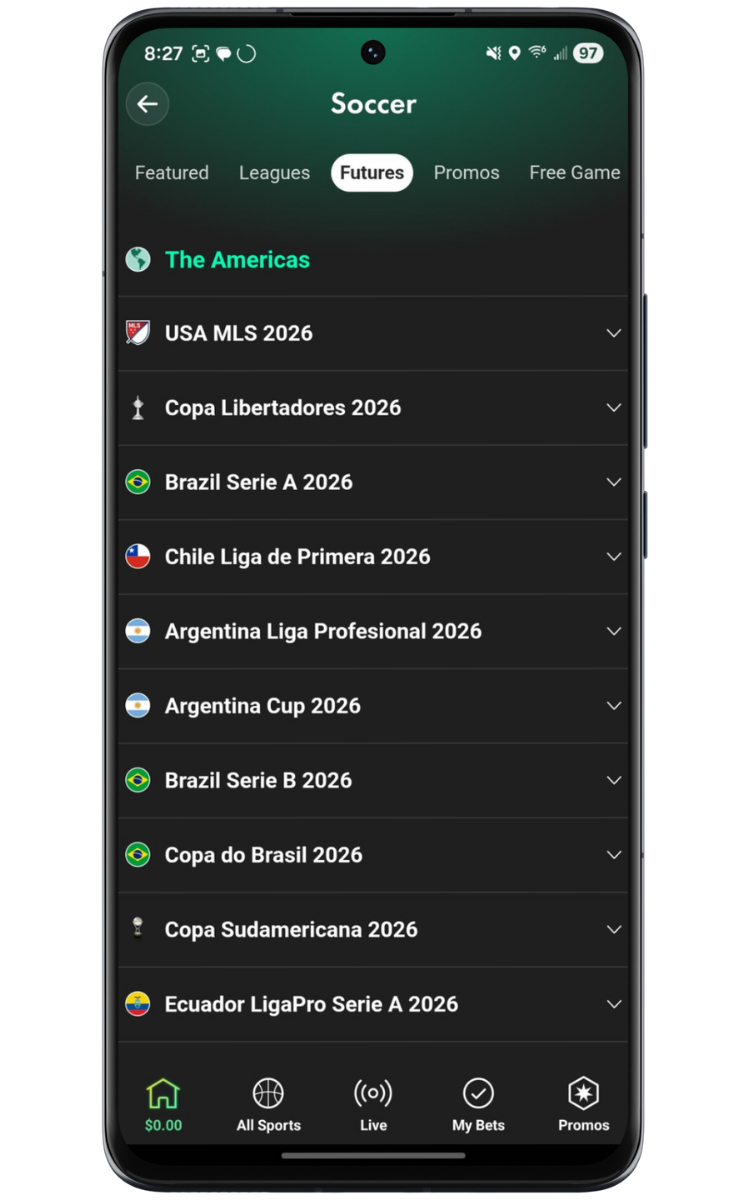 Bet365 Soccer Leagues Menu