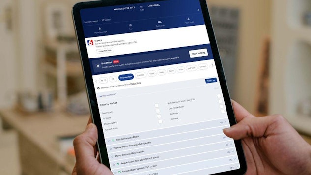 I Pad showing the Request A Bet feature in the Sky Bet app