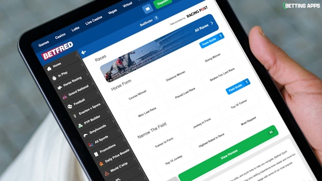 Ipad showing the betfinder feature in the Betfred app 1