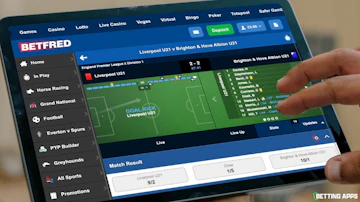 Ipad showing the in play football section of betfred app